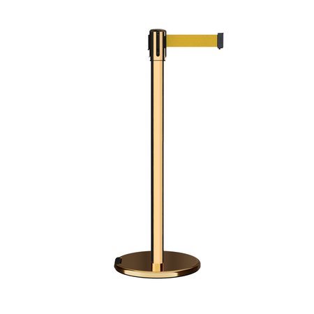 MONTOUR LINE Retractable Belt Rolling Stanchion, 2ft Pol.Brass Post  11ft. Yellow ME530-PB-YW-110